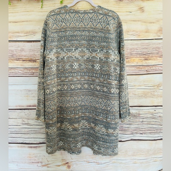 Lucky Brand Women’s Plus Aztec Boho  Open Front Knit Textured Cardigan Sweater - Picture 11 of 14